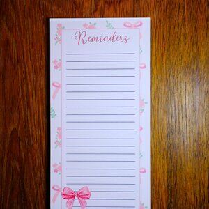 Whimsical Reminders Notepad, Handmade, notes, lined, pink, bows, gift, pad